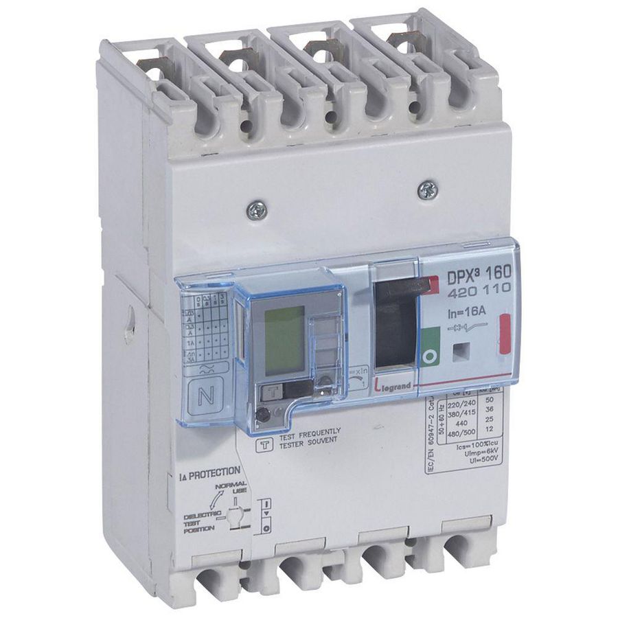 Vermogensschakelaar 160 Thermomagn.+RCD 16A 4P 36kA DPX3