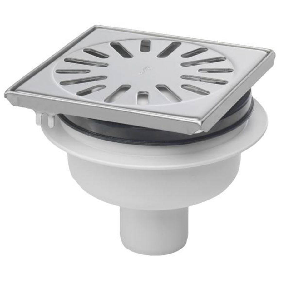 Vloerput ABS 146x146mm 50mm RVS304 rand/rooster vert/hor ve