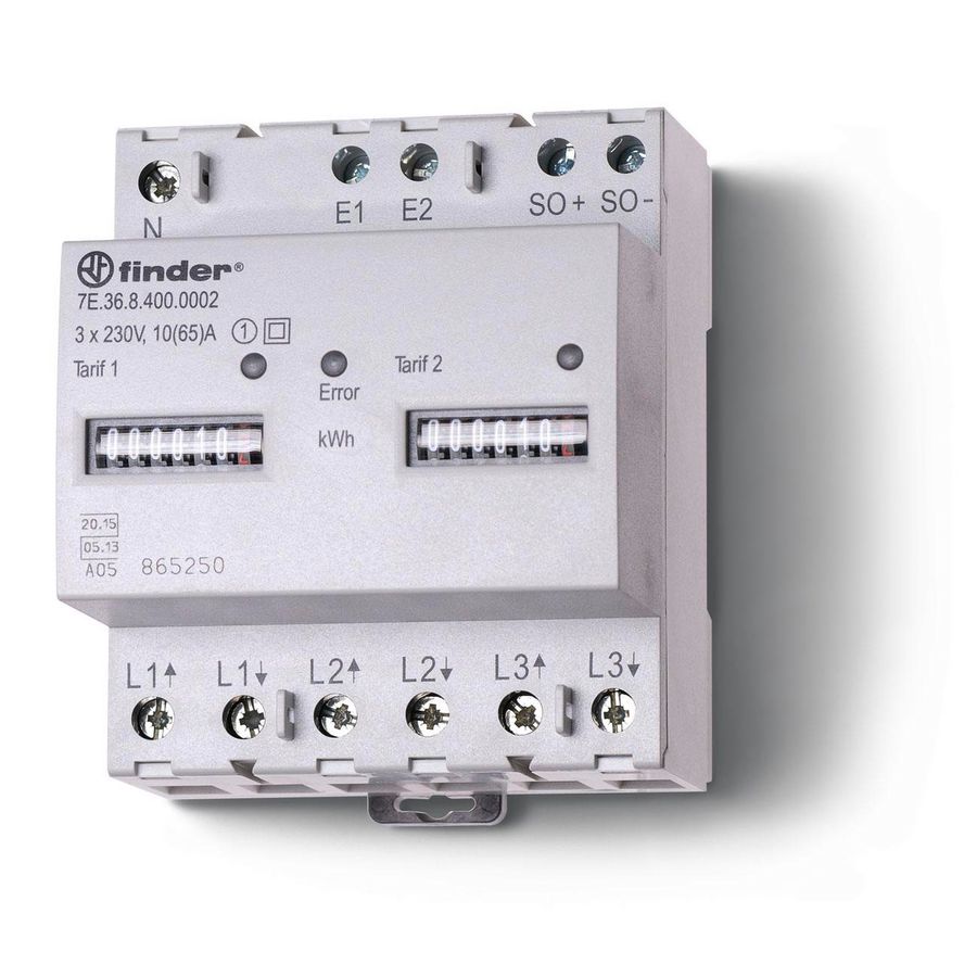 Elektriciteitsmeter KWH 3x65A 100 puls/kWh MID