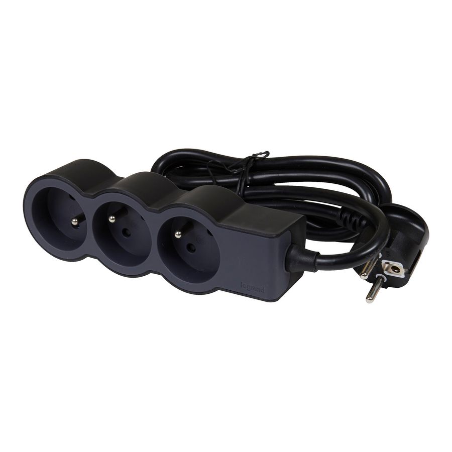 Contactdoos standaard 3xPA met 3m. zwart VVE=10