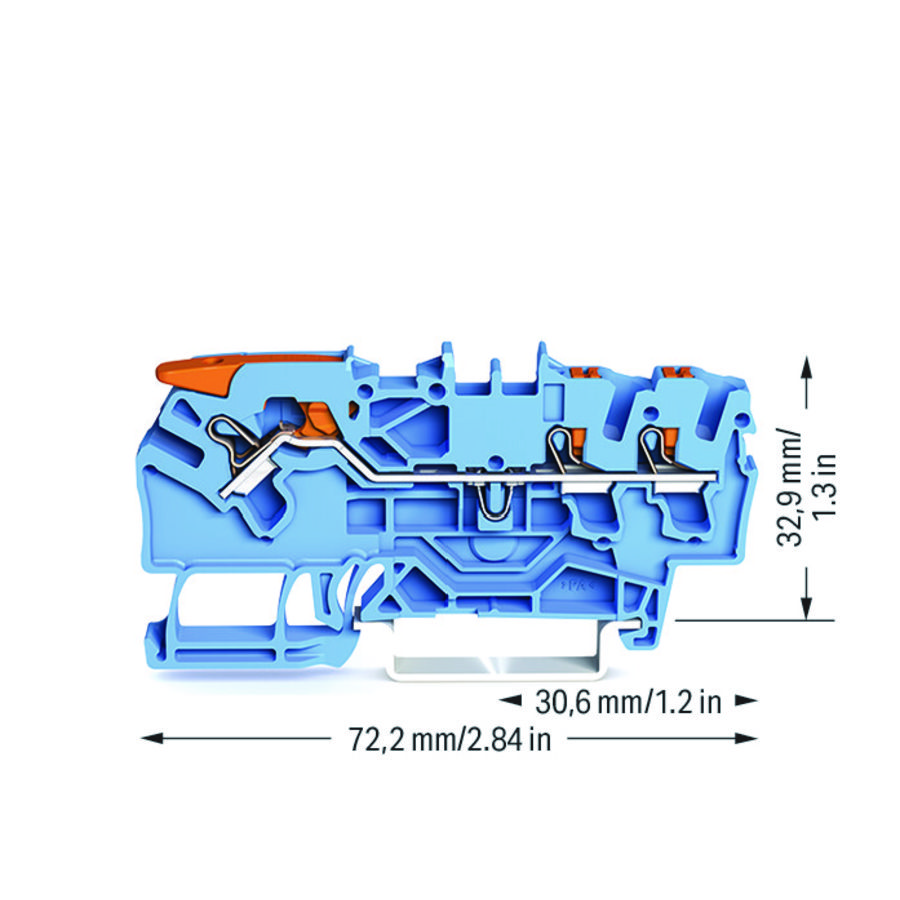 3-draads rijgklem met hendel en Druk 2,5 mm² blauw VVE=50