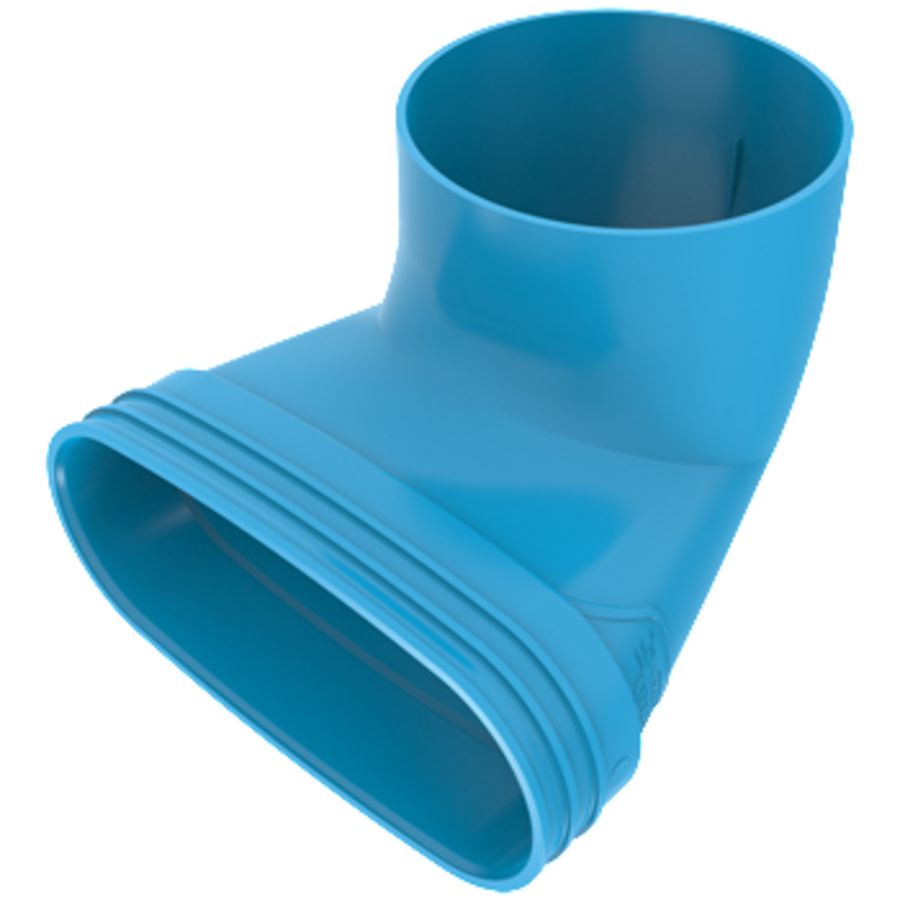 Eindstuk lijm 90° PVC luchtverdeelsysteem VENTIZA blauw (195x80mm) x Ø125mm H=70mm mof/mof