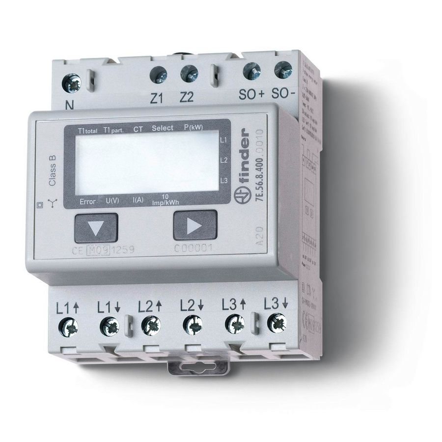 Elektriciteitsmeter KWH 3x6A 10 puls/kWh LCD MID