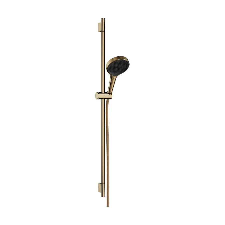 Rainfinity Doucheset 130 3 straalsoorten EcoSmart met glijstang S Puro 90cm push-schuifstuk en Designflex textiel doucheslang Polished Gold Optic