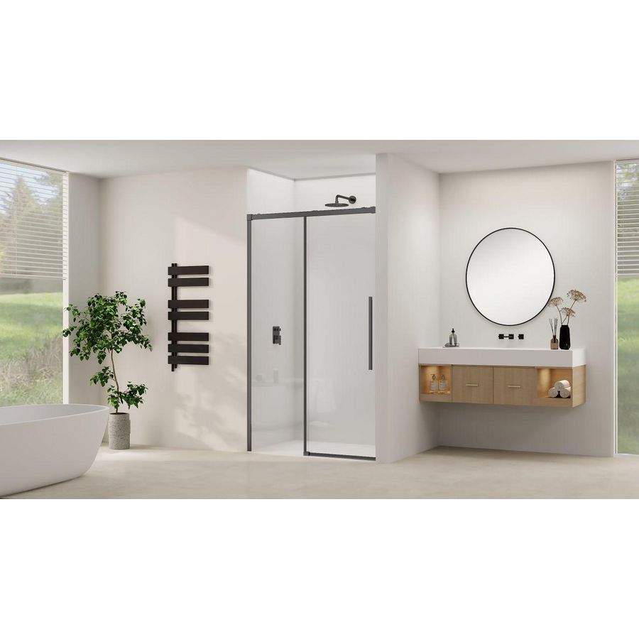 Schuifdeur aan vast deel incl. soft-close helder glas incl. glasbehandeling 1150x1200x2000mm zwart beslag en greep