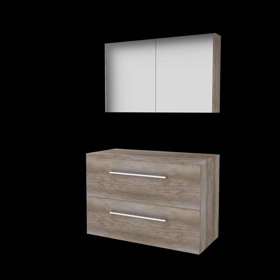 Set COMFORT-46 onderkast 100cm Scotch Oak grepen chroom 2x la tbv opbouwkom spiegelkast excl. afdekplaat (C46GR100TSO)