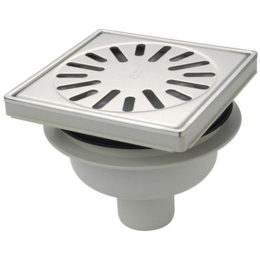 Vloerput ABS 150x150mm 50mm RVS316L rand/rooster vert/hor ve