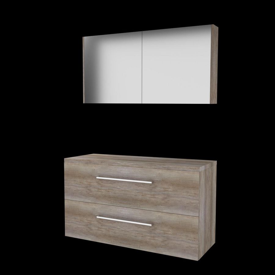 Set COMFORT-46 onderkast 120cm Scotch Oak grepen chroom 2x la tbv opbouwkom spiegelkast excl. afdekplaat (C46GR1202TSO)