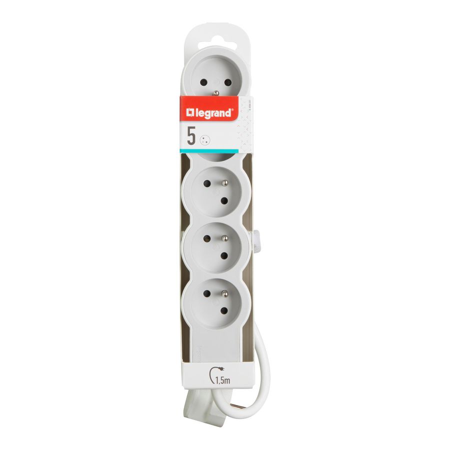 Contactdoos standaard 5xPA met 1,5m. wit-grijs VVE=10