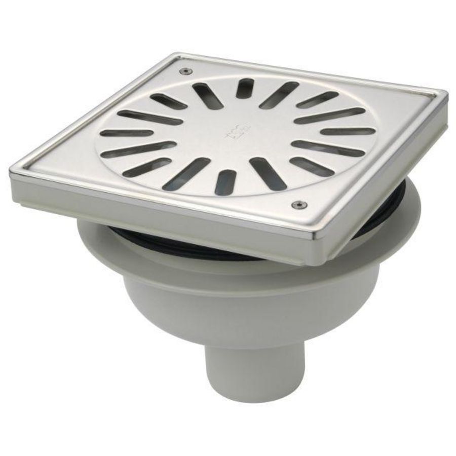 Vloerput 150x150mm ws50 vastrooster RVS+sierrand onderuitl.