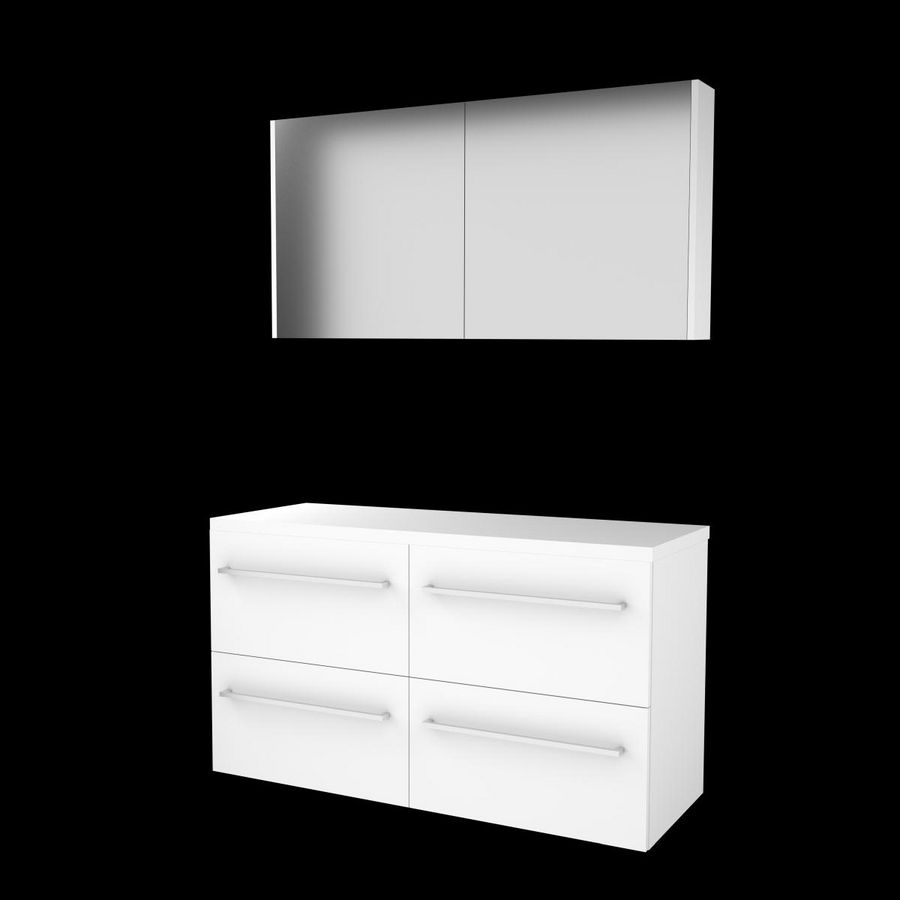 Set COMFORT-46 onderkast 120cm Ice White (2x 60cm) grepen chroom 4x la tbv opbouwkom spiegelkast excl. afdekplaat (C46GR120TIW)