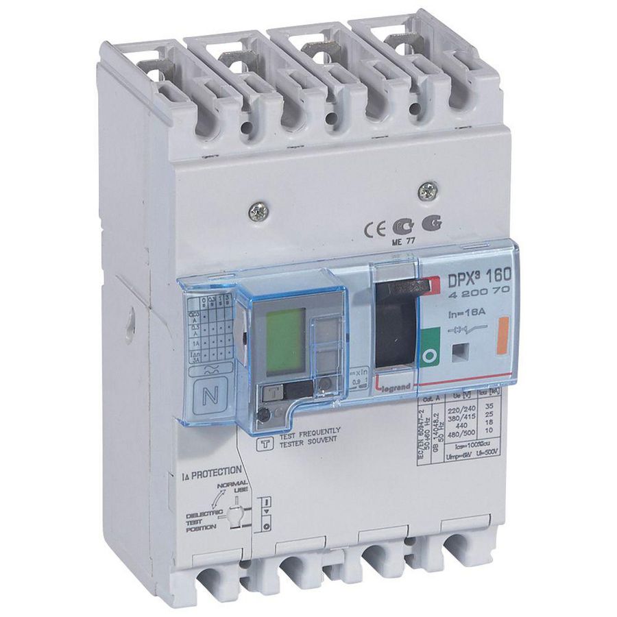 Vermogensschakelaar 160 Thermomagn.+RCD 16A 4P 25kA DPX3