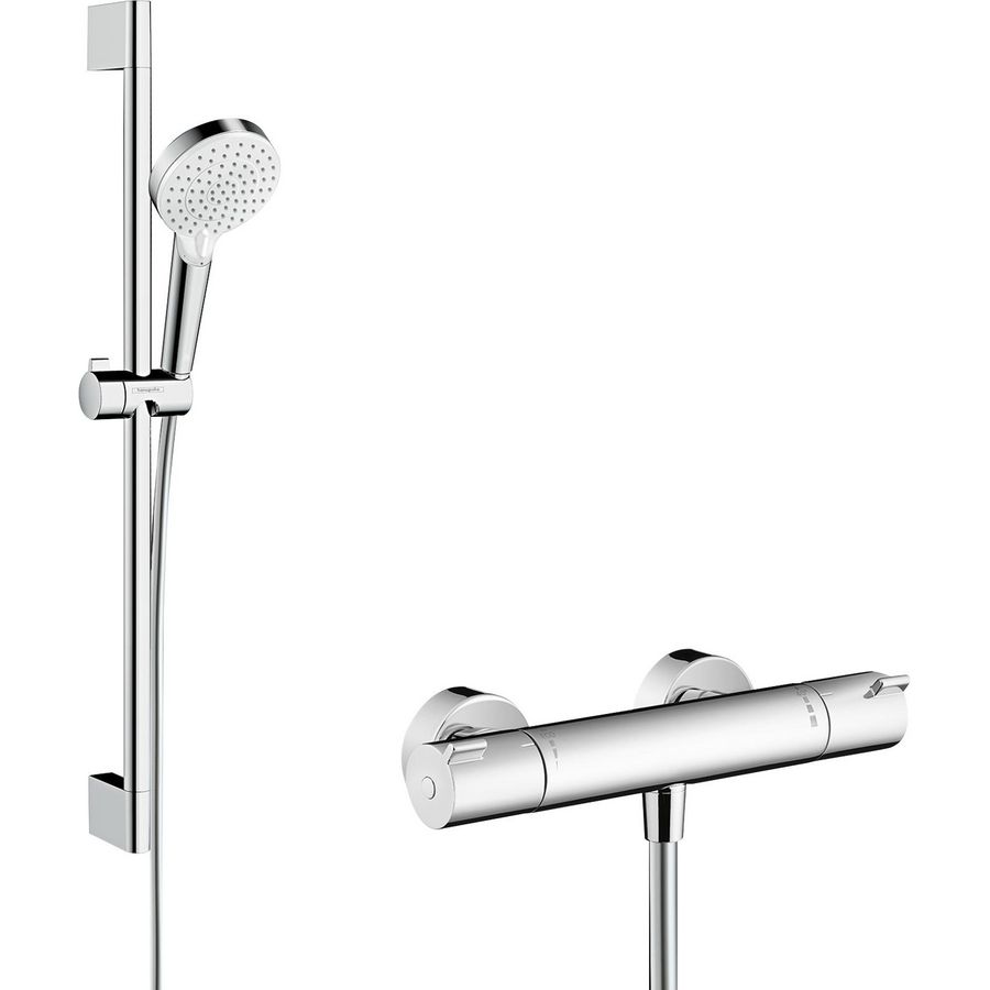 Douchethermostaatset / renovatieset Crometta Vario + Ecostat 1001CL 650mm wit/chroom incl. S-koppelingen