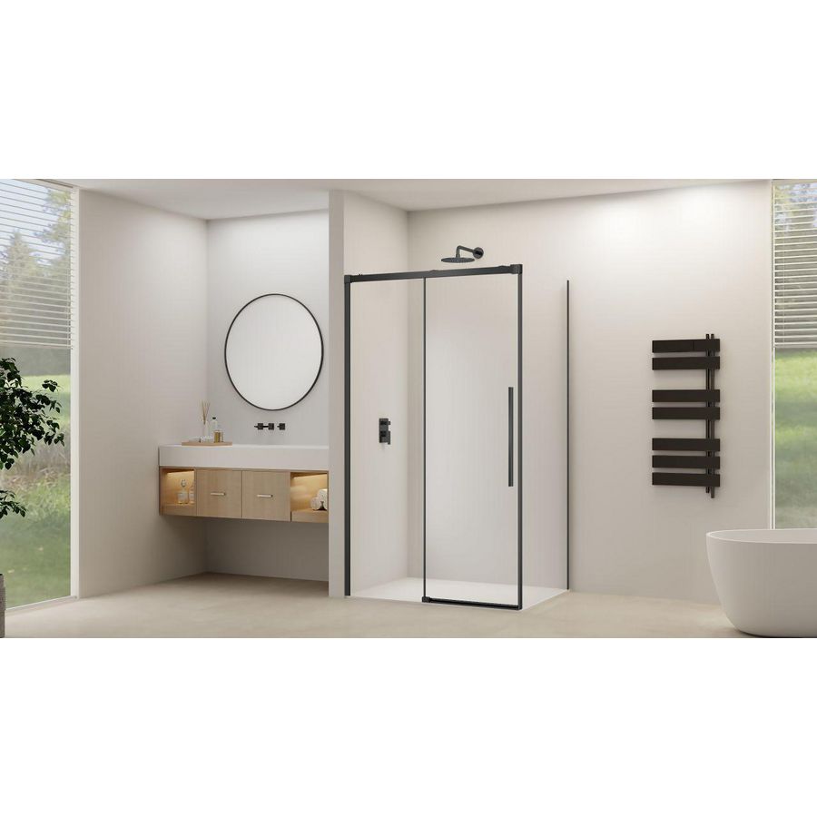 Zijwand tbv hoekcabine helder glas incl. glasbehandeling 870-890x2000mm zwart beslag