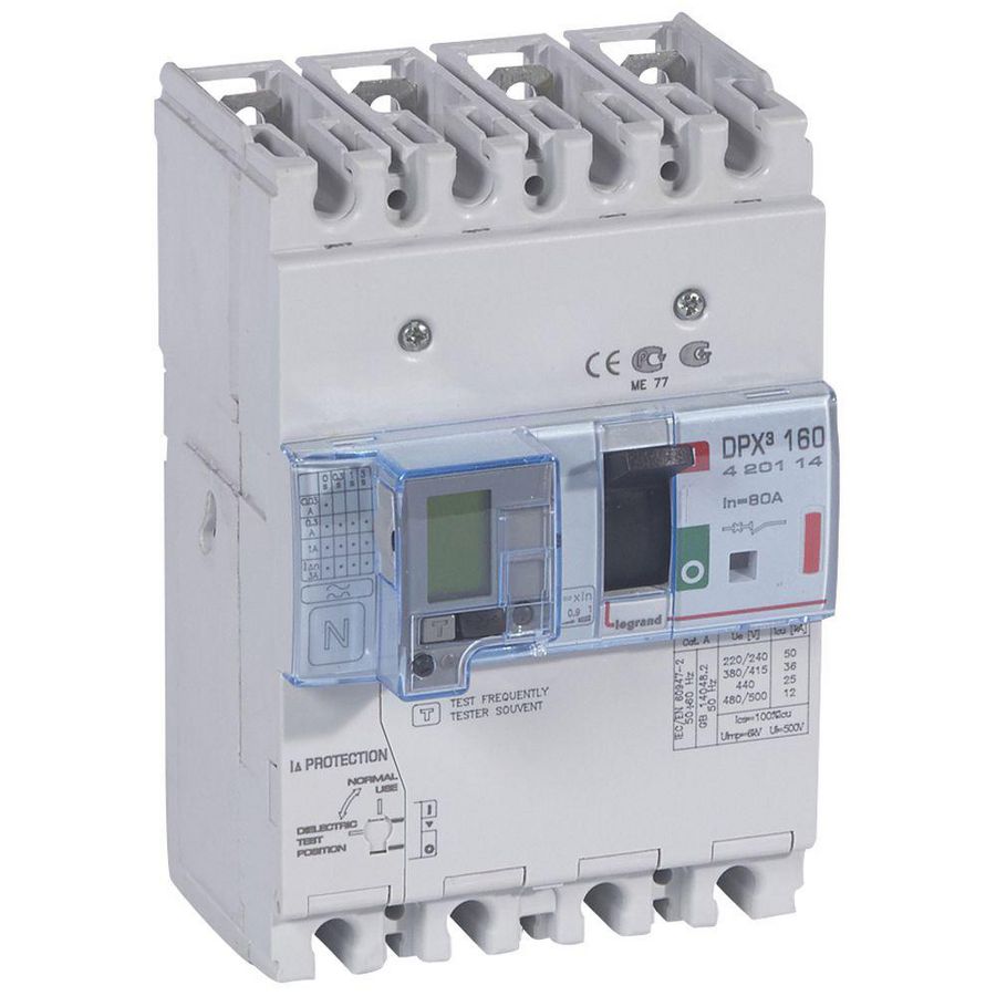 Vermogensschakelaar 160 Thermomagn.+RCD 80A 4P 36kA DPX3