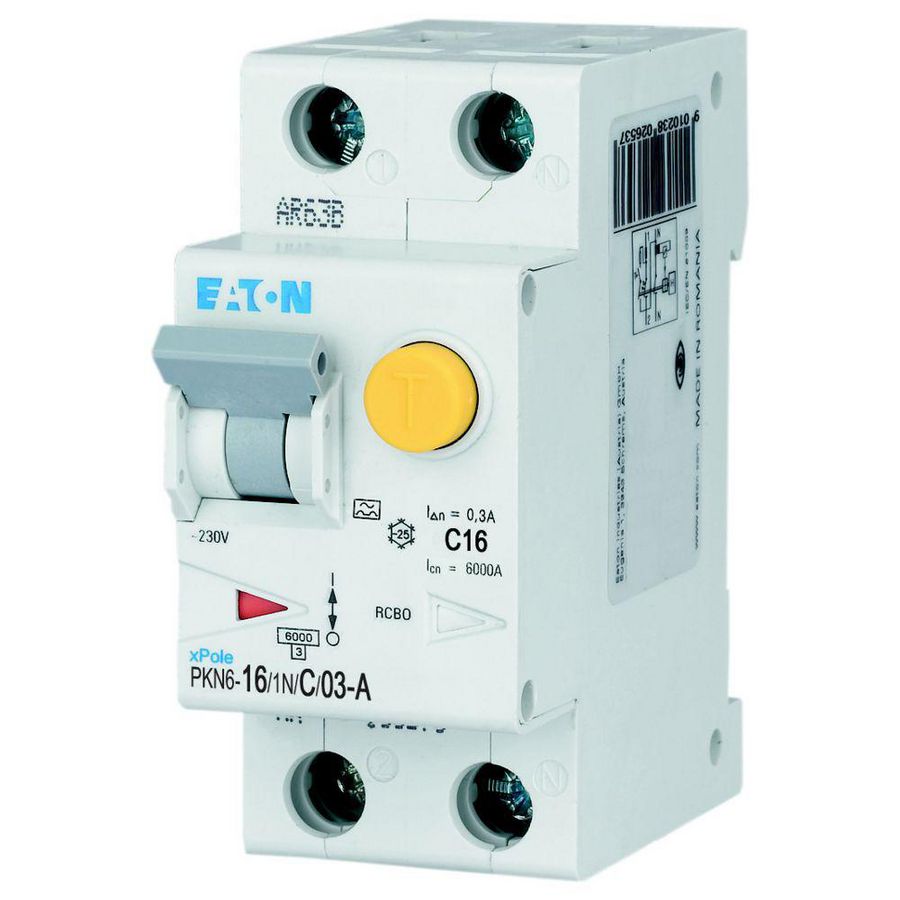 Aardlekautomaat (RCBO) PKN6 C-karakteristiek 16A 300mA 2P incl. N 6kA