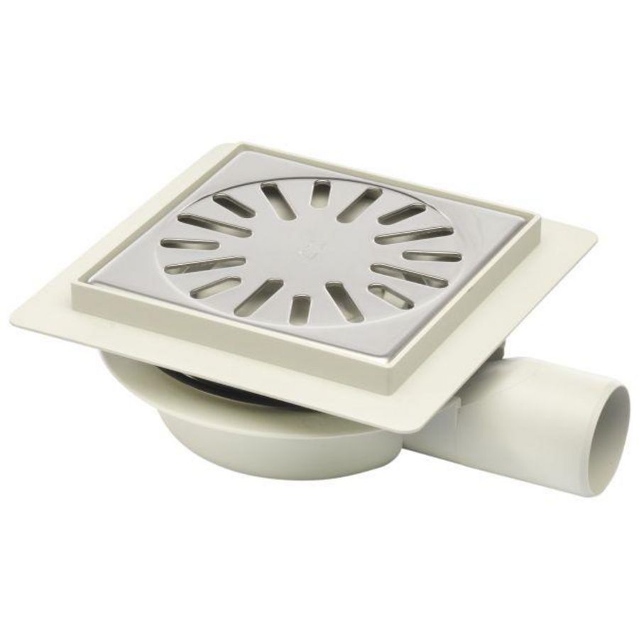 Vloerput 146x146mm ws32 rooster RVS zijuitl.+flens