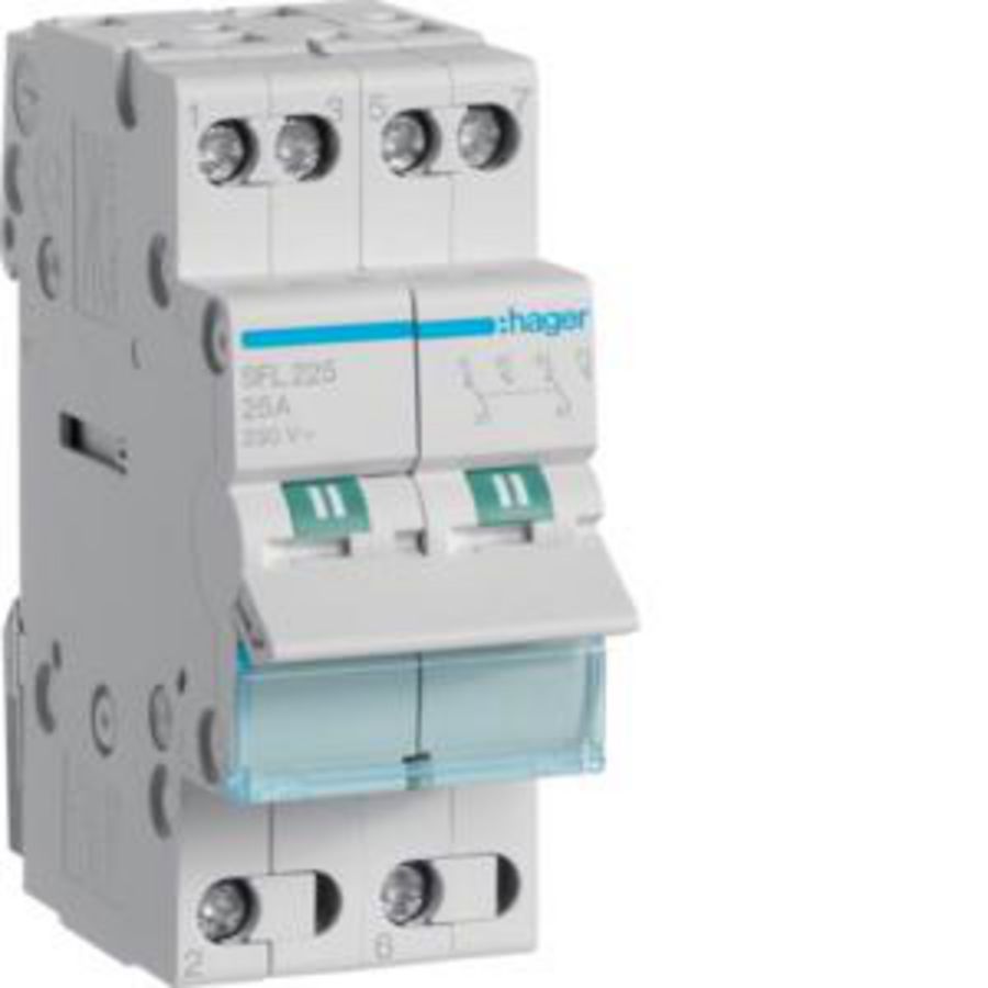 Modulaire omschakelaar 2P 25A NO.NC I-II common point onder