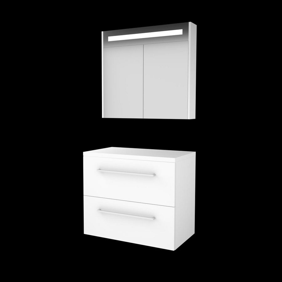 Set PREMIUM-46 onderkast ice white 80cm grepen chroom 2x la tbv opbouwkom spiegelkast geïn. LED-verl. excl. afdekplaat (P46GR80TIW)