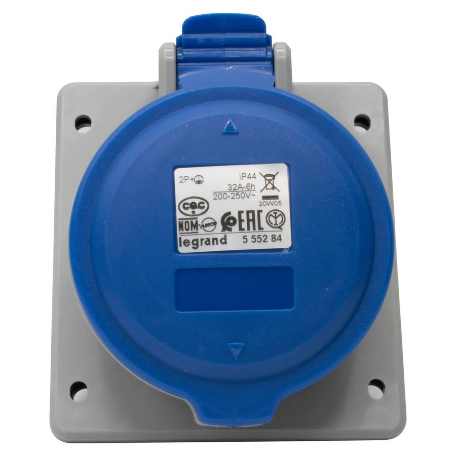 Inbouw WCD 230V 32A 3P IP44 kunstst. blauw 555284 P17