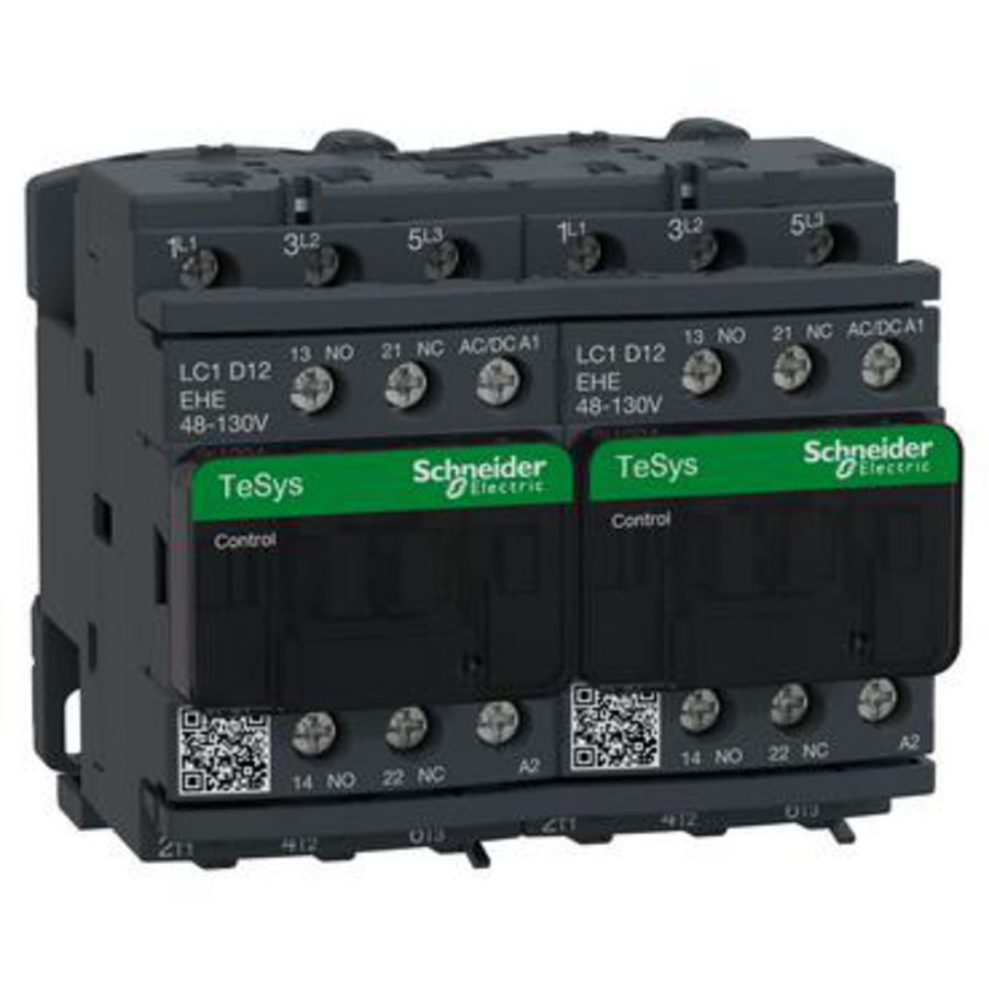 Omkeercontactor 3P 12A AC-3 <440V 48-130V AC Green