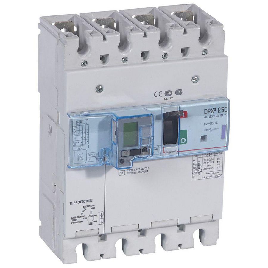 Vermogensschakelaar 250 Thermomagn. + RCD 100A 4P 50kA DPX3