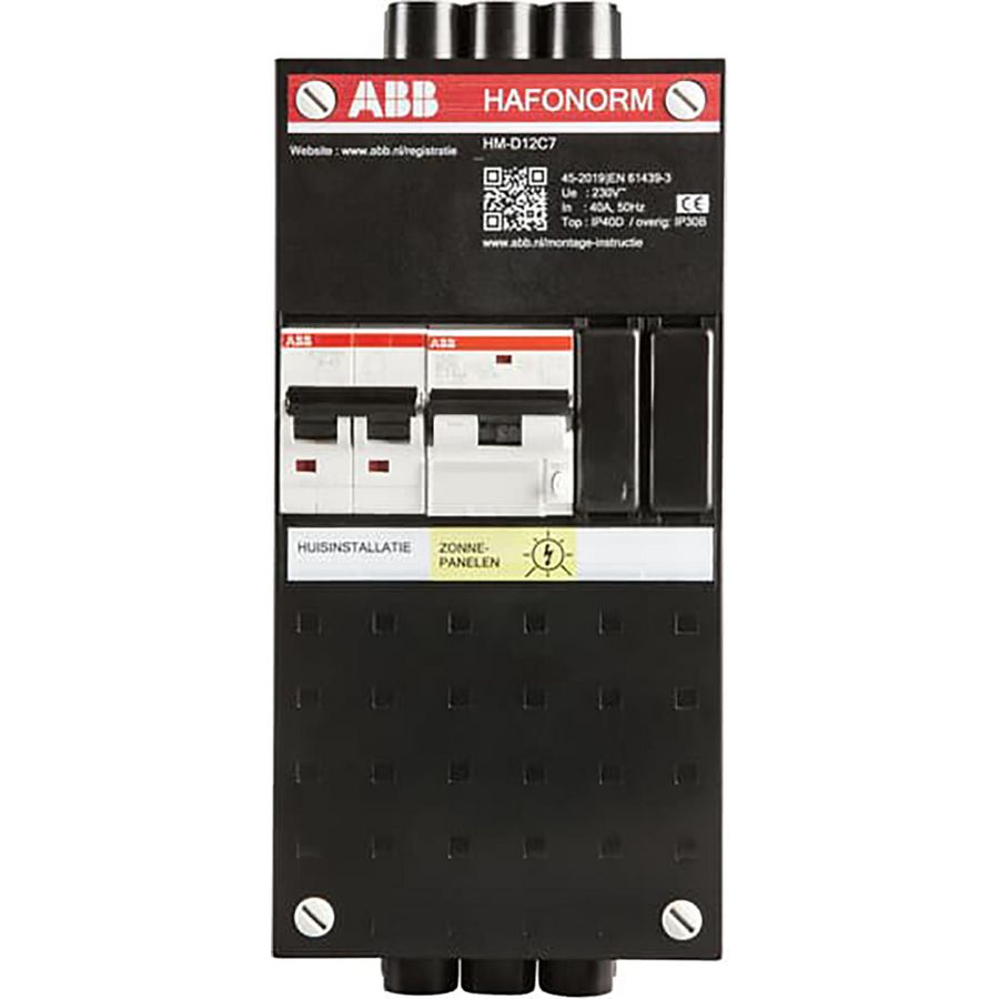 Groepenkast PV aansl PV 25A 1-fase totaal max 40A 1-fase