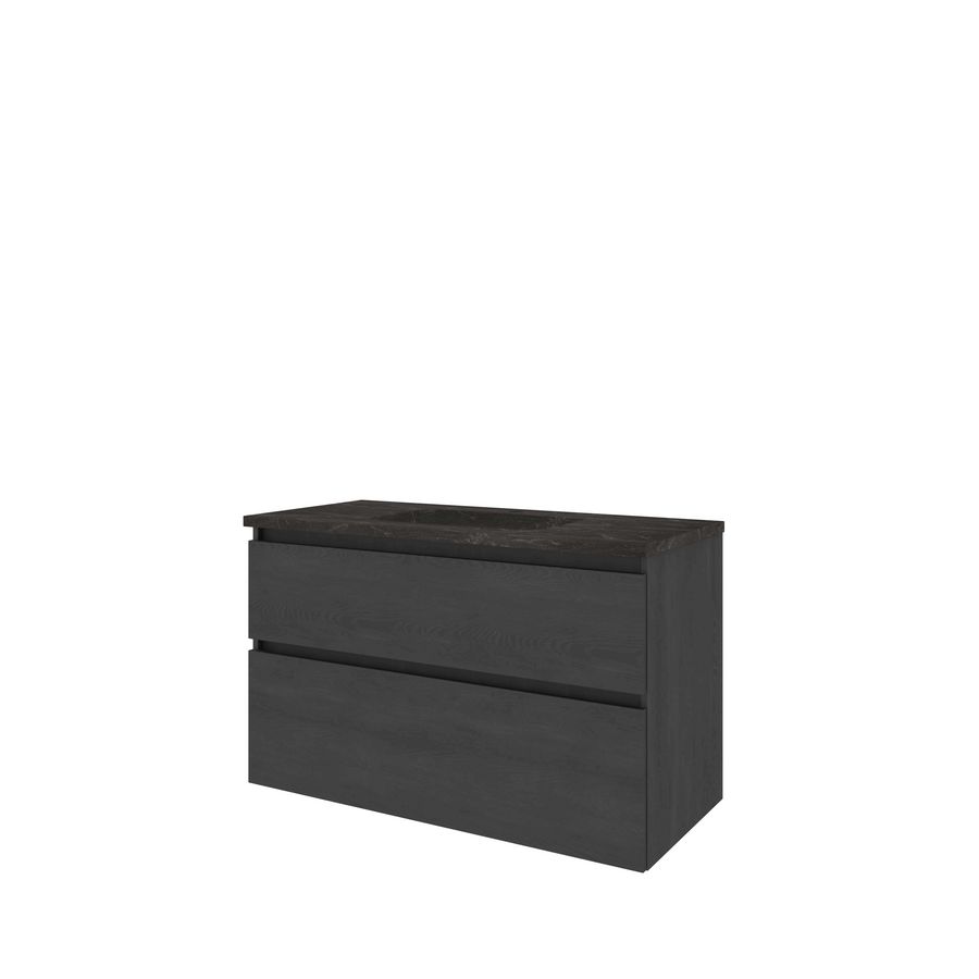 Set Proline hardsteen Elegant wastafel met 1 kraangat onderkast asymmetrisch black oak 100x46cm