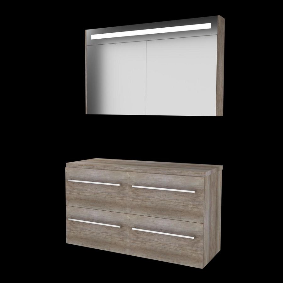 Set PREMIUM-46 onderkast scotch oak 120cm (2x 60cm) grepen chroom 4x la tbv opbouwkom spiegelkast geïn. LED-verl. excl. afdekplaat (P46GR120TSO)