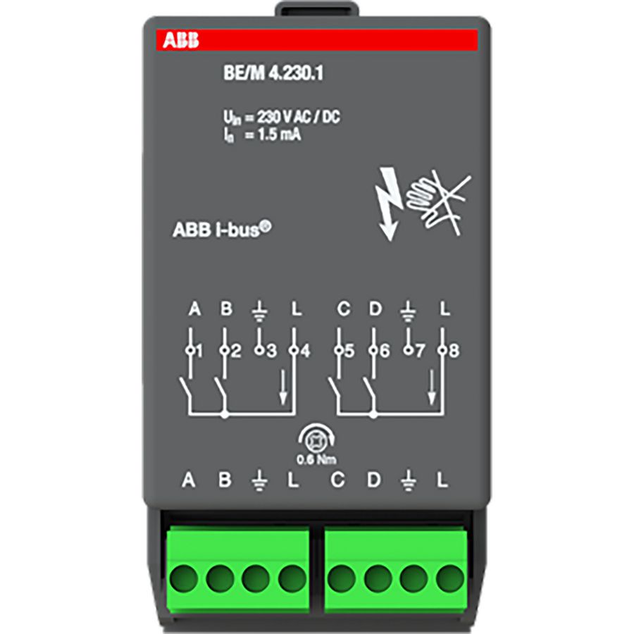 Binaire ingangsmodule KNX 4-voudig potentiaalvr 230V AC/DC (BE/M4.230.1)