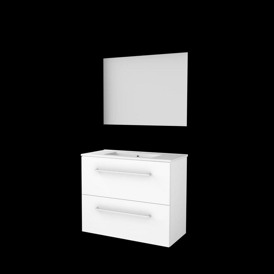 Set ULTIMATE-39 onderkast ice white 80cm greeploos 2x la porselein wastafel 1x kraangat spiegel ind. LED-verl. ↑+↓ (U39GL80PIW)