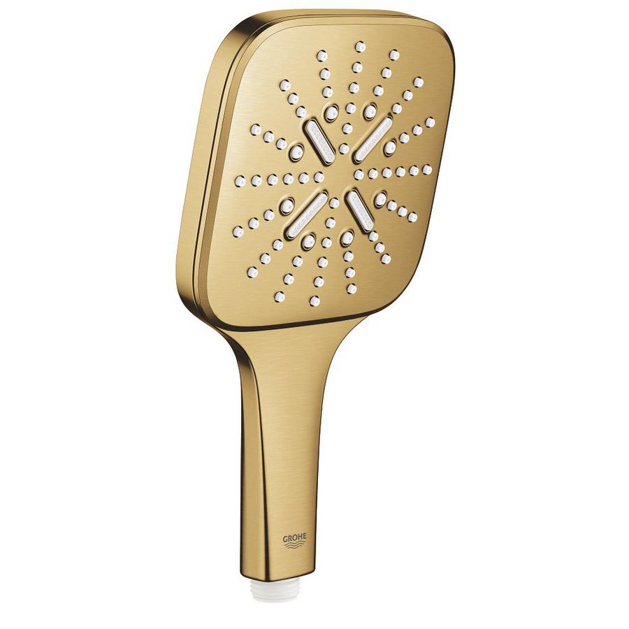 Handdouche rainsh. 130 smartact. cube 3 straalsoorten vierkant cool sunrise geborsteld (mat goudkleurig)