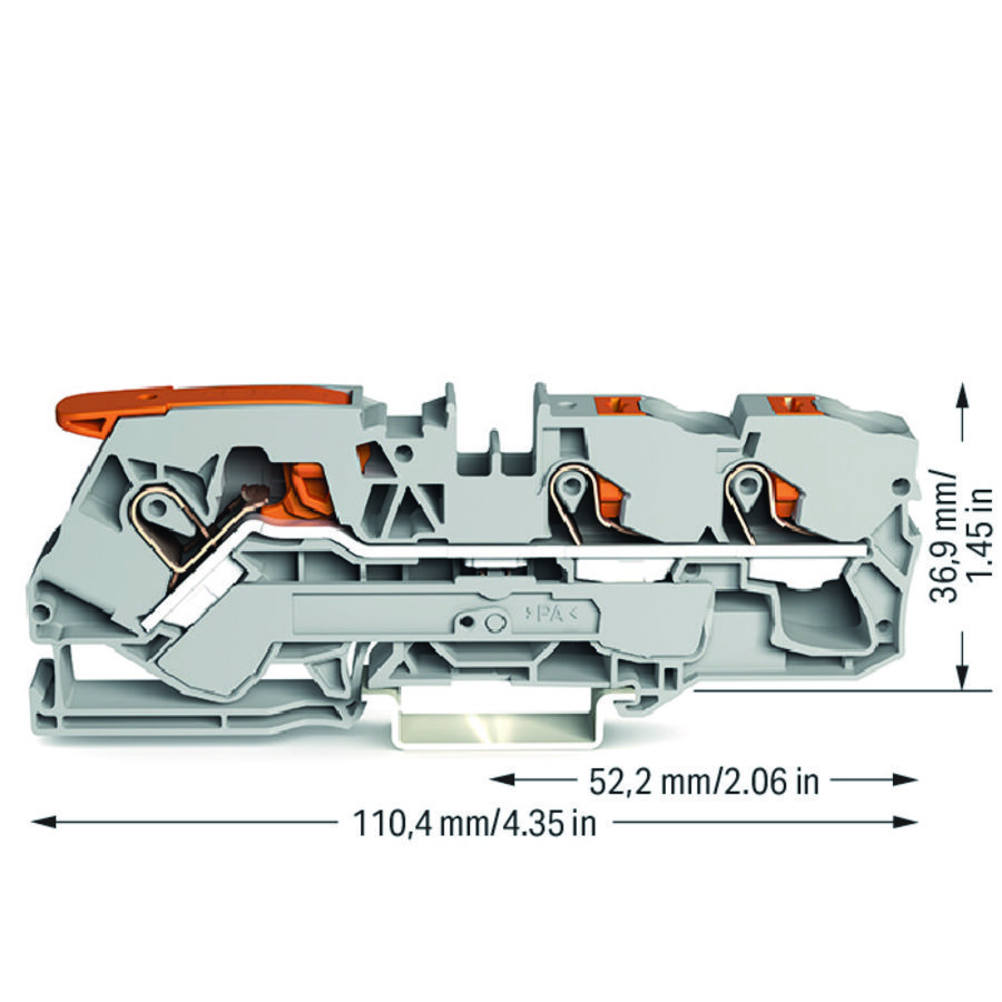 3-draads rijgklem met hendel en drukknop 10 mm² grijs VVE=25