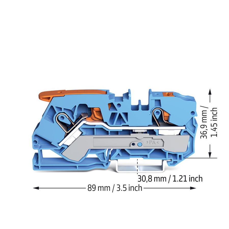 2-draads rijgklem met hendel en drukknop 10 mm² blauw VVE=25
