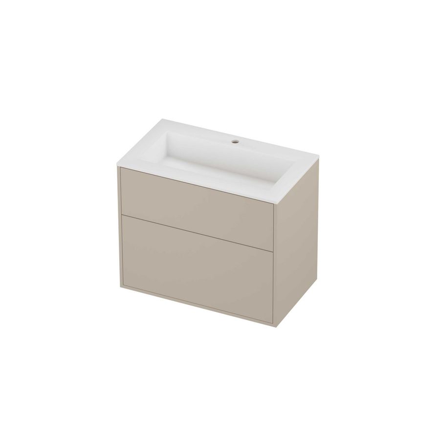 Aristo Set polystone Elegant wastafel met 1 kraangat en onderkast tbv grepen 2 laden a-symmetrisch in kader 800x460x670mm matt White/Soft linen