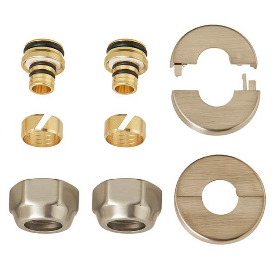 Aansluitset OVUS met 2 koppelingen tbv 16x2mm AKB + rozetten rvs-look