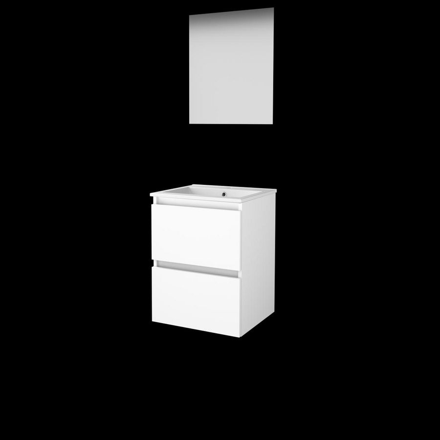 Set ULTIMATE-46 onderkast ice white 50cm greeploos 2x la porselein wastafel 1x kraangat spiegel ind. LED-verl. ↑+↓ (U46GL50PIW)