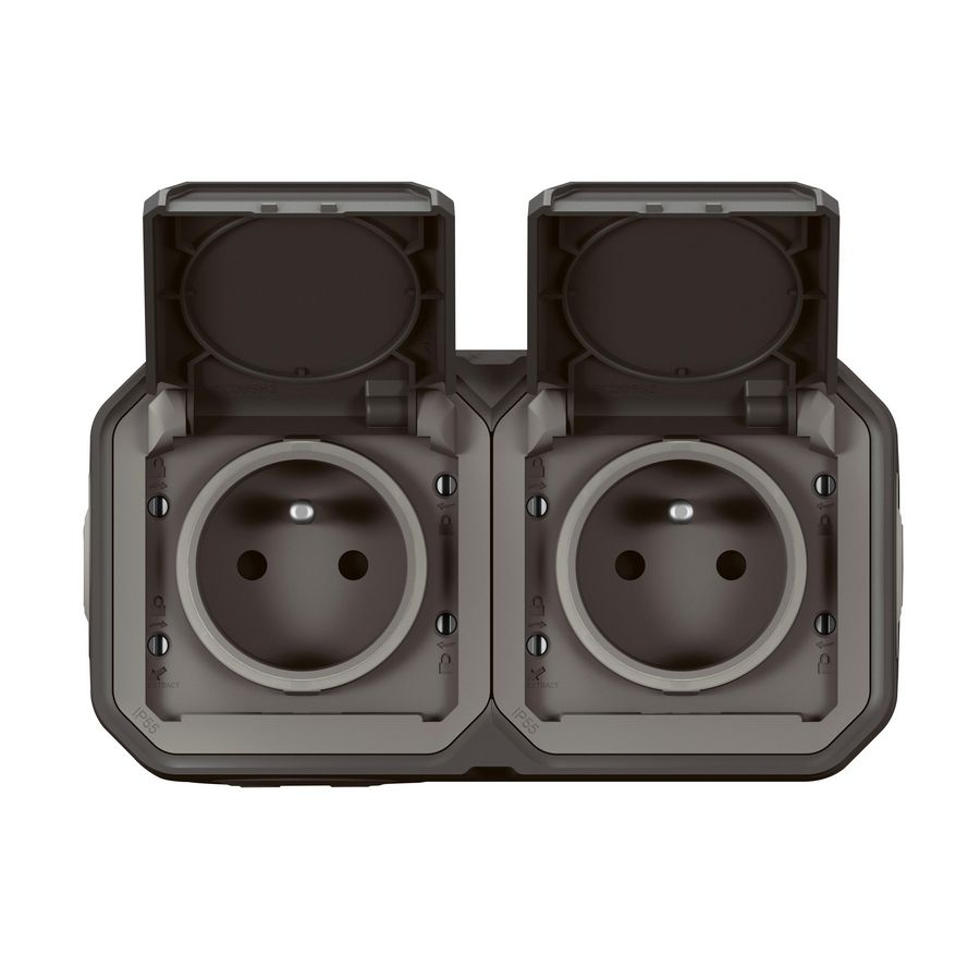 Wandcontactdoos 2V horizontaal compleet antraciet Plexo