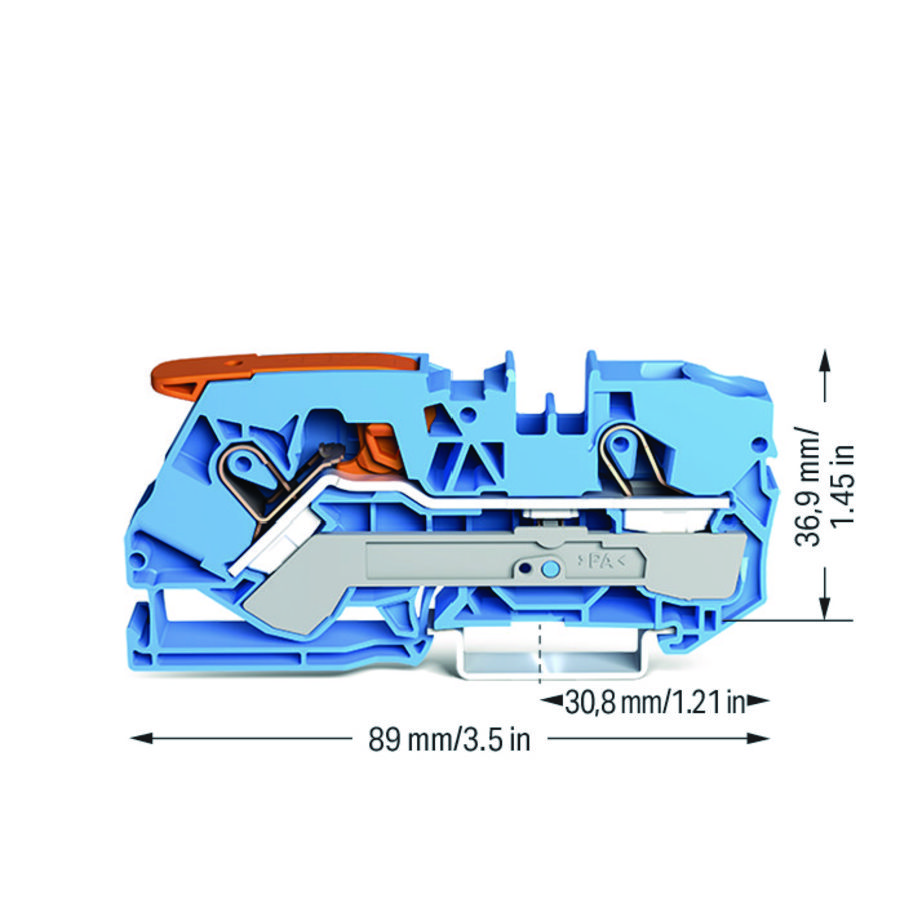 2-draads rijgklem met hendel en Push-in 10 mm² blauw VVE=25