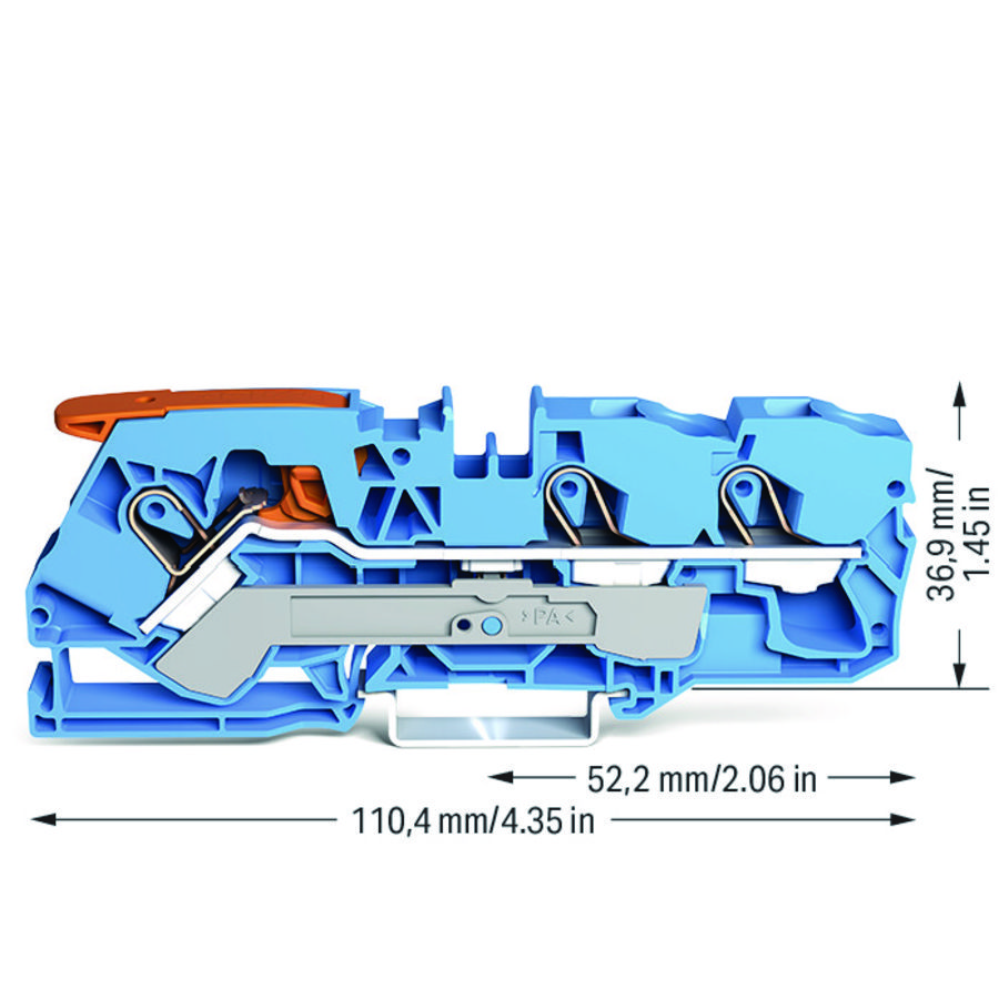 3-draads rijgklem met hendel en Push-in 10 mm² blauw VVE=25