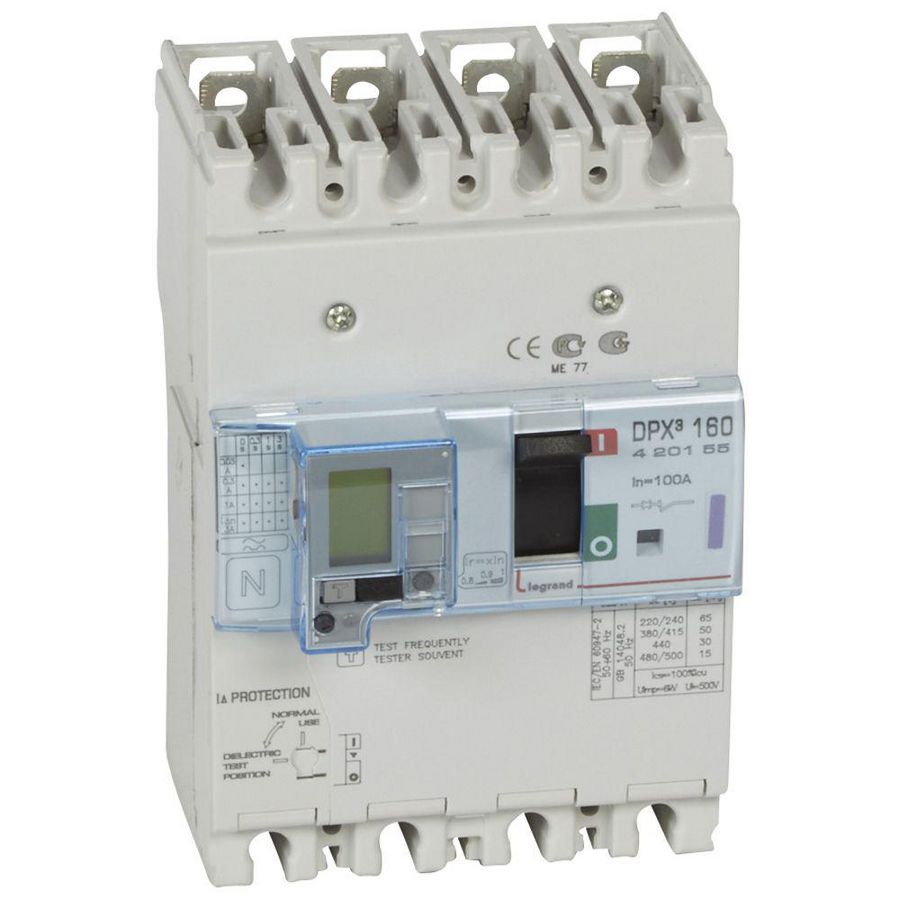 Vermogensschakelaar 160 Thermomagn.+RCD 100A 4P 50kA DPX3
