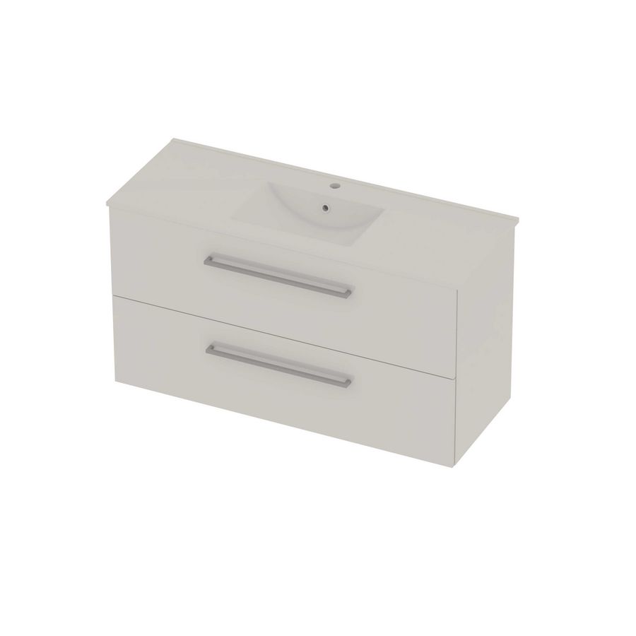 Coach 46 Set porselein wastafel midden met kraangat en onderkast 2 laden met greep 1200x460x620mm Ice White/glans wit