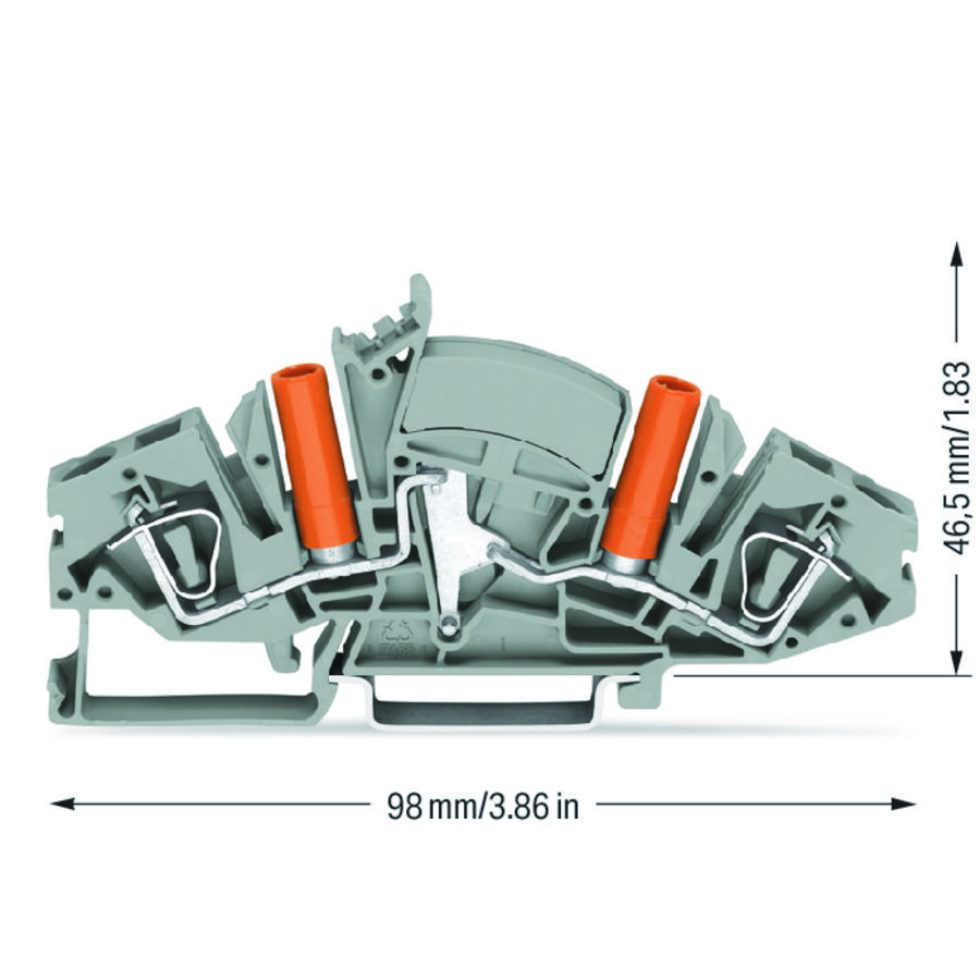 2-draads rijgklem 6mm² met testbussen 282-841 VVE=20