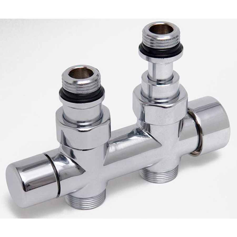 Design H-onderblok OVUS 2x1/2" HoH 50mm telescopisch recht knop links/rechts omkeerbaar (therm. voorbereid) chroom