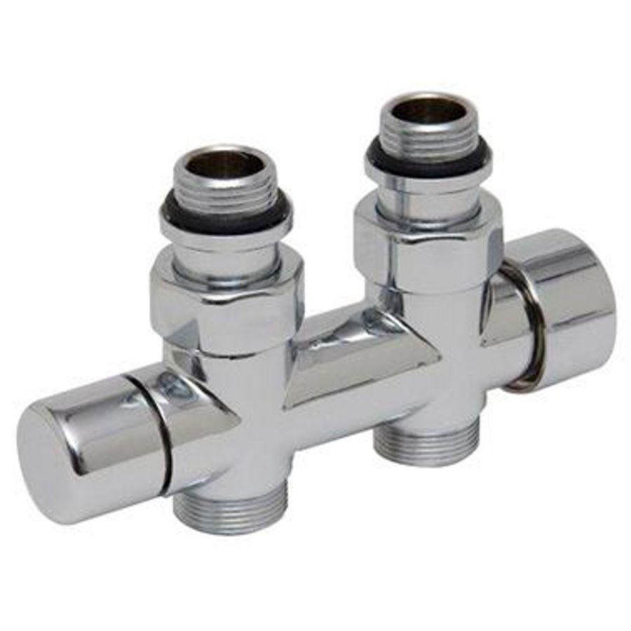 Design H-onderblok OVUS 2x1/2" HoH 50mm recht handknop omkeerbaar (therm. voorbereid) chroom