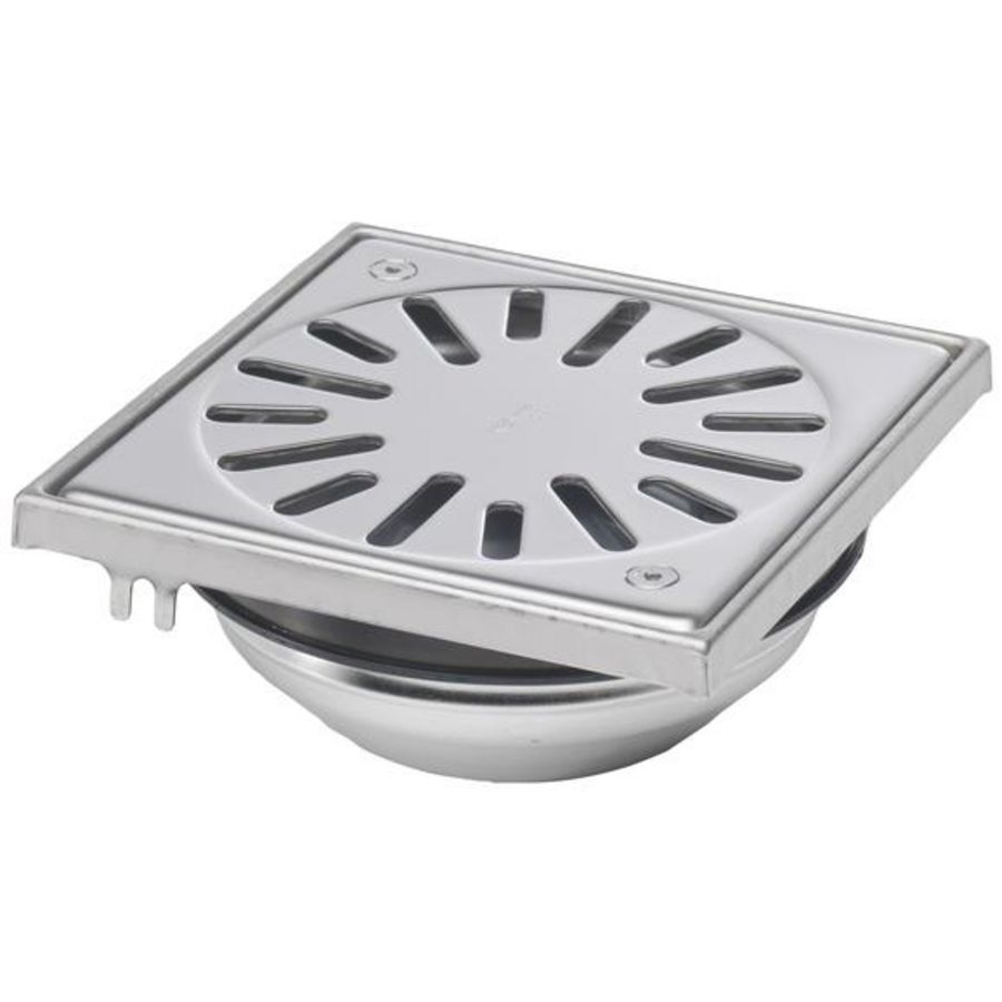 Vloerput RVS304 150x150mm mof 50mm RVS304 rand/geschrrooster