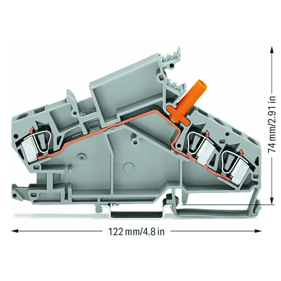 3-draads rijgklem 6mm² bev.testbus grijs 282-866 VVE=20