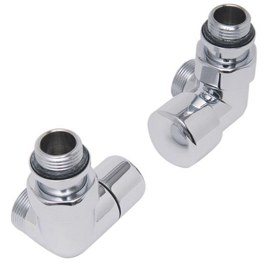 Designkraanset OVUS dubb. haaks rechts 1/2" (therm. voorbereid)+ voetventiel 1/2" dubb. haaks links chroom