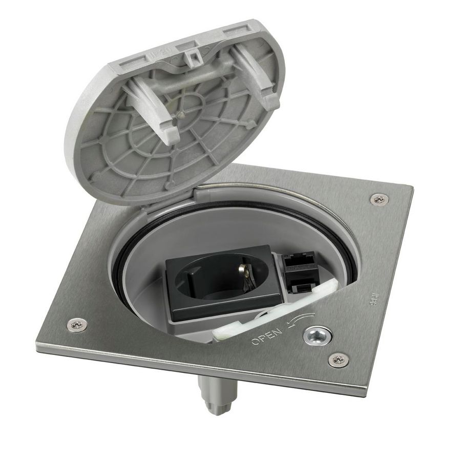 Deksel vloerdoos RVS 1x contactdoos en 1x RJ45 CAT 6 IP66