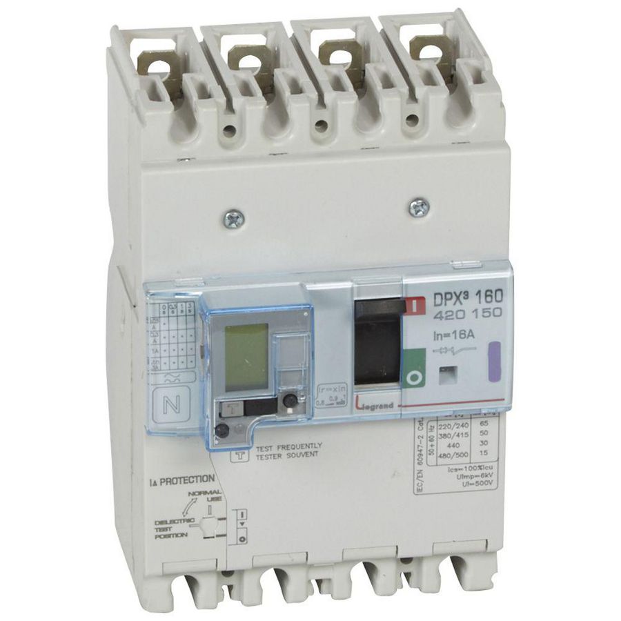 Vermogensschakelaar 160 Thermomagn.+RCD 16A 4P 50kA DPX3